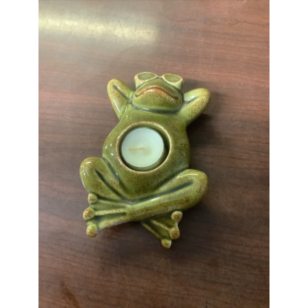 PartyLite Ceramic Frog Candle Holder 1.7" tall x 6.5" x 4.6"